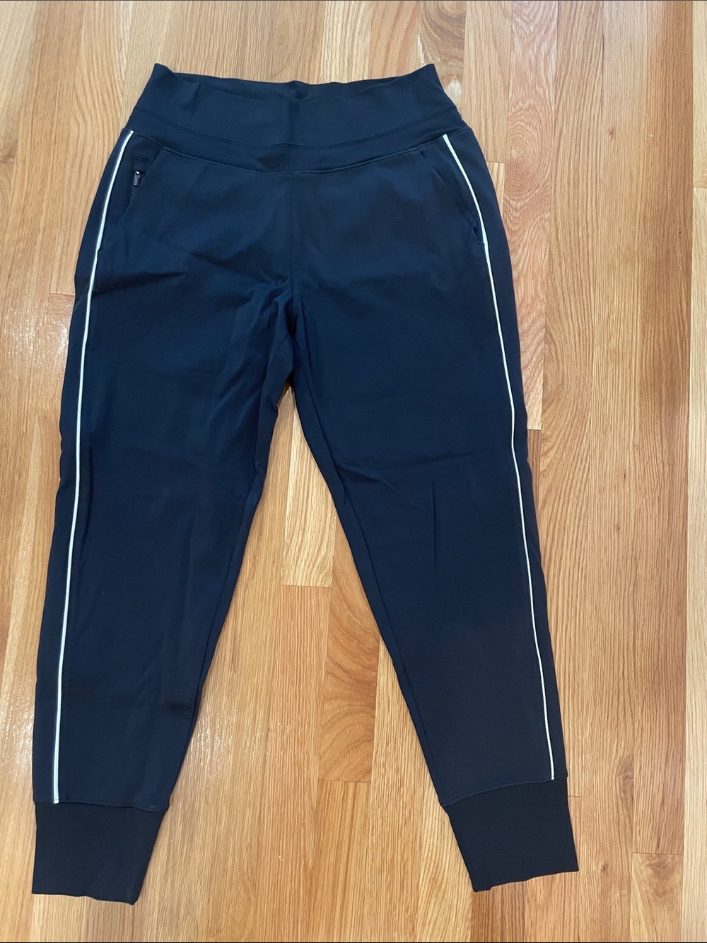 Athleta Black Jogger Pants with White Side Piping- salutation jogger